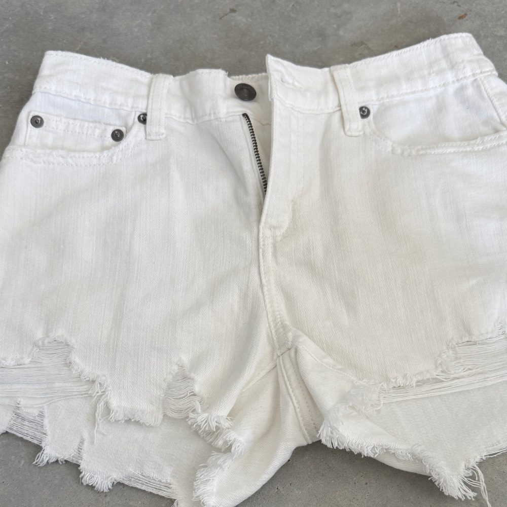 Aerie White Jean Shorts with Frayed Hem